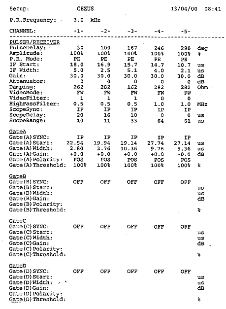 An example of a printout for a five-channel system